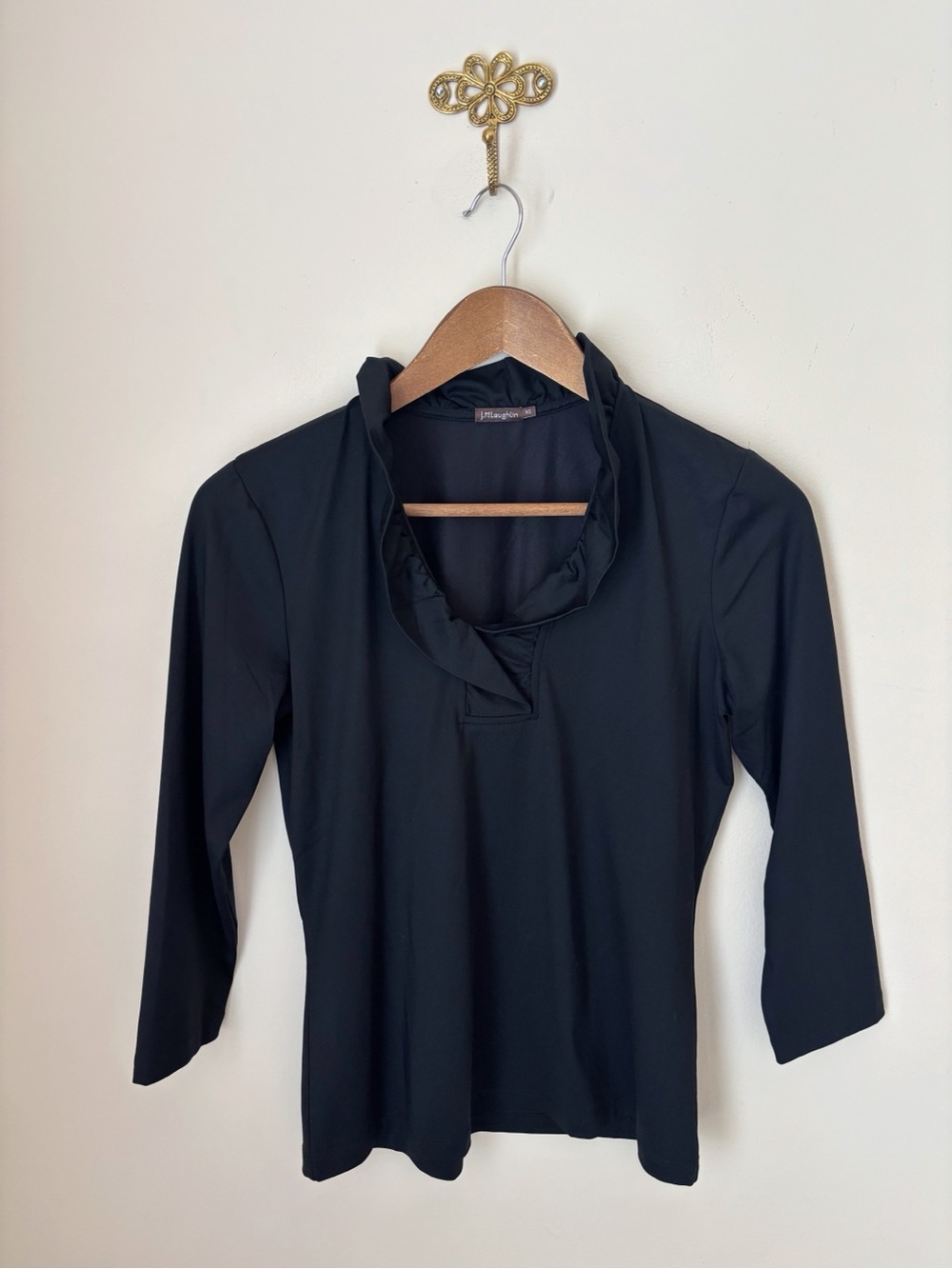 J. McLaughlin Black Durham Ruffle Pullover Top XS
